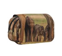 ttyuac Divertente astuccio con stampa di gatti e fiori, a doppio strato, grande, astuccio per cancelleria, cancelleria per ufficio, organizer multifunzionale per matite e pennarelli, Elephant Family2