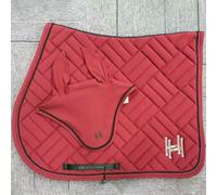 TTZGMTRC Equestre 2-Piece Set, all Purpose Saddle Pad Equestrian Bareback Riding Pad con copriorecchie Abbinato Non-Slip Moisture-Wicking Shock Absorbing,Rosso