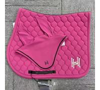 TTZGMTRC Equestre 2-Piece Set, all Purpose Saddle Pad Equestrian Bareback Riding Pad con copriorecchie Abbinato Non-Slip Moisture-Wicking Shock Absorbing,Rosa