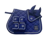 TTZGMTRC Set equestre da 3 Pezzi per Equitazione, Cuscinetti da Sella, paraorecchie, Gambali da Cavallo per Machine Washable Contoured Fit, Water Absorbing, Shock Absorbing,Blu,Set