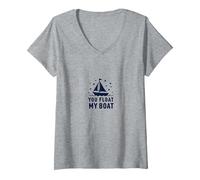 Tu Fai galleggiare la mia Barca - Nautical Love Sailing Maglietta con Collo a V, Donna, Grigio Melange, XXL