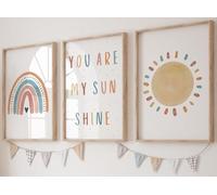 Tu sei il mio sole, set di 3 stampe senza cornice con arcobaleno, decorazione da parete per la camera dei bambini, poster per la sala giochi, testi di canzoni, filastrocche, sole arcobaleno boho