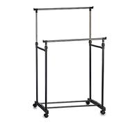 TU TENDENCIA ÚNICA Appendiabiti a doppia barra metallica per appendere vestiti, base con 4 ruote per il trasporto, blocco delle ruote