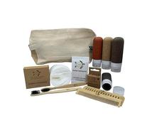 Tu-Untangle Holiday Essentials - Set da viaggio per toilette Zero Waste - Pettine in bambù, spazzola per denti, plettri per denti, tamponi e sacchetti, bottiglie da viaggio, Dark Bottles, Naturale