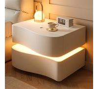 Tu Ye Comodino, Comodino con luci a LED Comodini con 2 cassetti Comodino Moderno Tavolini Rivestiti in Pelle Tavolino in Legno for Soggiorno Camera da Letto(Beige,50cm/19.7in)