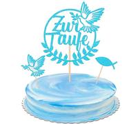 Tuafe - 13 decorazioni per torte con brillantini a forma di pesce, colomba della pace, per cupcake, comunione, prima comunione, a tema baby shower, compleanni, feste, blu