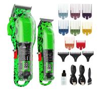 Tuanchuanrp Tagliacapelli professionale da uomo, kit da barbiere senza fili per taglio e toelettatura, set di tagliacapelli verdi per taglio di capelli da barbiere con display a LED, 8 pettini conici
