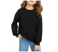 TUANMOZI Felpe da bambina, casual, in cotone, con cappuccio, scollo rotondo, a maniche lunghe, tinta unita, età 7-14 anni, Nero , 11-12 Jahre