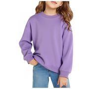 TUANMOZI Felpe da bambina, casual, in cotone, con cappuccio, scollo rotondo, a maniche lunghe, tinta unita, età 7-14 anni, viola., 11-12 Jahre