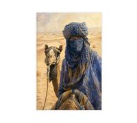 Tuareg Nomadi, abiti indaco tradizionali, cammelli, il vasto deserto del Sahara, poster su tela, decorazione artistica da parete per soggiorno e camera da letto, 50 x 75 cm