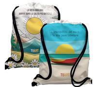 TUART Sacca Sportiva Personalizzata con Paesaggi Naturali Mare e Montagna Escursionismo, Poliestere Riciclato, 40x48cm 15L, Design Italiano con Frasi Motivazionali