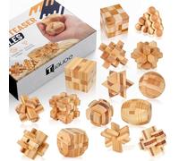 Tuauoe Puzzle rompicapo in legno, 15 rompicapi 3D per adulti, adolescenti, bambini, scatola di puzzle logica per la rimozione del puzzle 3D, piccolo puzzle 3D unico con QI