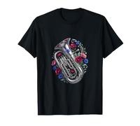 Tuba d'Argento con Papaveri Rosa e fiordalisi Blu Maglietta