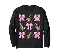 Tuba Instrument Tubist Girl Coquette Bow Pink Mom Maglia a Manica
