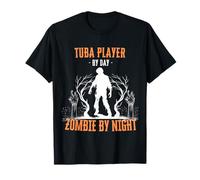 Tuba Player by Day Zombie di Notte Halloween Tubist Tubaista Maglietta