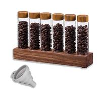 Tubi Espositori per Chicchi di Caffè, 6 Organizzatore di Chicchi di Caffè, Contenitore di Stoccaggio di Chicchi di Caffè con Base in Legno, Provetta Portatile per lo Stoccaggio dei Chicchi di Caffè