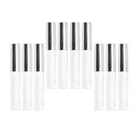 Tubi Lucidalabbra Vuoti 10ml, Plastica Trasparente, 10 Pezzi | Tappo Argentato Elettroplaccato, Forma Circolare, Controllo Livello, per Viaggio e Make-up fuori Casa