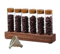 Tubi per chicchi di caffè cantine di chicchi di caffè 6pcs dose singola cape realizzazione di chicchi con supporto in legno ＆ imbuto contenitore di chicco di vetro sigillato con coperchi con coperchi