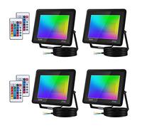Tubiaz 50W Faretto LED RGB, 16 Colori 4 Modalità Proiettori LED Dimmerabili Con Telecomando Impermeabile IP66, Proiettore Faro Multi-Colore Regolabile Per Halloween(4 Pezzi,Nessuna spina)