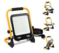 Tubiaz Faretto LED da Cantiere, 100W 10000LM 6000K Bianca Freddo Super Luminoso Faretto LED da Esterno con staffa pieghevole, Impermeabile IP66 Ideale per Interna Esterna (3M Cavo con Spina)