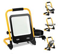Tubiaz Faretto LED da Cantiere, 150W 13000LM 6000K Bianca Freddo Super Luminoso Faretto LED da Esterno con staffa pieghevole, Impermeabile IP66 Ideale per Interna Esterna (3M Cavo con Spina)