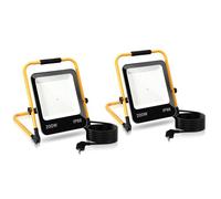 Tubiaz Faretto LED da Cantiere, 2Pack 200W Super luminoso Faro LED 16000LM 6000K Bianca Freddo Lampada da Lavoro con staffa pieghevole, Impermeabile IP66 per cantiere edile (3M Cavo con Spina)