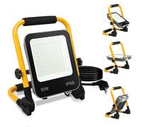Tubiaz Faretto LED da Cantiere, 50W Super luminoso Faro LED 5100LM 6000K Bianca Freddo Lampada da Lavoro con staffa pieghevole, Impermeabile IP66 per cantiere edile officina (3M Cavo con Spina)