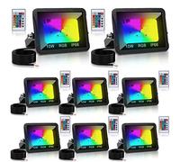 Tubiaz Faretto RGB LED con Telecomando, 8 Pack 10W Proiettore LED Colorato 16 Colori 4 Modalità Dimmerabile, Modalità di memoria, IP66 Impermeabile per Giardino Festival (Senza Spina)