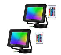 Tubiaz Faro LED RGB 50W, 2 Pezzi Proiettore LED Dimmerabili con Telecomando, 16 Colori 4 Modalità Faretto LED Impermeabile IP66 Per Bar da Giardino Paesaggistico Decorativo(Nessuna spina)
