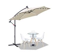 Tubiaz Ombrellone parasole da 350 cm, grande LED solare, con manovella in alluminio con supporto, protezione UV parasol, impermeabile, per balcone, giardino, terrazza, beige