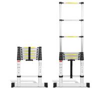 Tubiaz Scala telescopica da 2,6 m con 2 ganci rimovibili, scala con interruttore di sicurezza multistadio, scala telescopica di estensione in alluminio, carico massimo 150 kg