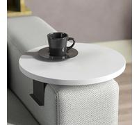 Tubibu Vassoio da divano per braccioli, vassoio regolabile con portabevande, design speciale con pratico supporto in metallo, ripiano per sedili, diametro 35 cm (1, bianco)