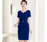Tubino Blu Slim Elegante Ufficio Cerimonia Corto Con Cintura Peplo CF45372