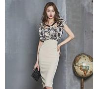 Tubino Elegante Beige Con Stampa Floreale Raffinata Donna CF71794