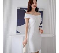 Tubino Vestito Abito Donna Elegante Bianco Stretto Slim Raso 10873