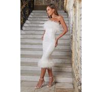 Tubino Vestito Abito Sera Elegante Fascia Pailette Ginocchio Bianco Strass 59880