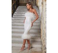 Tubino Vestito Abito Sera Elegante Fascia Pailette Ginocchio Bianco Strass 59880