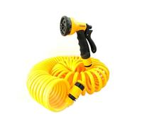 TUBO A SPIRALE 15M FLESSIBILE ACQUA IRRIGAZIONE GIARDINO CON PISTOLA A 8 GETTI