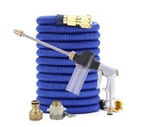 Tubo acqua da giardino estensibile, doppio connettore in metallo, bobina in PVC ad alta pressione, tubi acqua magici for giardino, fattoria, irrigazione autolavaggio.(Blue with gun,75FT-22M)