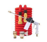 Tubo acqua da giardino estensibile, doppio connettore in metallo, bobina in PVC ad alta pressione, tubi acqua magici for giardino, fattoria, irrigazione autolavaggio.(Red with gun,100FT-30M)