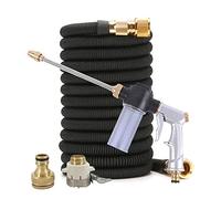 Tubo acqua da giardino estensibile, doppio connettore in metallo, bobina in PVC ad alta pressione, tubi acqua magici for giardino, fattoria, irrigazione autolavaggio.(Black with gun,75FT-22M)