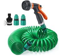 Tubo Acqua Giardino 15 M, Water Pipe Estensibile - Tubo a spirale con Pistola Multifunzione 8 Modelli Regolabili - Irrigazione Giardino, Lavaggio auto, Pulizia Cortile e Pet Balneazione (15m)