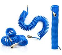 Tubo Aria Compressa Spirale 20 Metri Ø12x8 mm Blu - Flessibile e Resistente 150PSI - Con Raccordi Rapidi 1/4" Maschio/Femmina - Tubo per Compressore e Pistole ad Aria