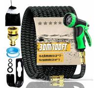 Tubo da Giardino 100FT/30M, Tubo da Giardino Estensibile con Connettori da 3/4" e 1/2", Antipiega e Anti-perdite, Ugello Spray a 10 Funzioni per Irrigazione del Giardino, Lavaggio Auto e Pulizia