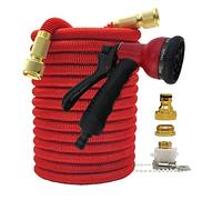 Tubo da giardino con doppio connettore in metallo, flessibile, magico, espandibile, ad alta pressione, rosso, for la casa e il giardino, for l'irrigazione dell'azienda agricola(Hose with gun 5,75ft)