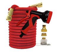 Tubo da giardino con doppio connettore in metallo, flessibile, magico, espandibile, ad alta pressione, rosso, for la casa e il giardino, for l'irrigazione dell'azienda agricola(Hose with gun 1,25ft)