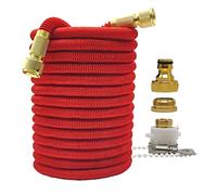 Tubo da giardino con doppio connettore in metallo, flessibile, magico, espandibile, ad alta pressione, rosso, for la casa e il giardino, for l'irrigazione dell'azienda agricola(Red hose,75ft)