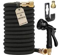 Tubo da giardino estensibile 30 metri - nucleo in lattice e connettore in ottone - multifunzione con pistola a 8 modalità e accessori completi, tubo ultra resistente con supporto incluso.