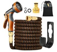 Tubo da giardino flessibile 30 m/100 FT verde arancione, con ugello spray e connettori in ottone da 3/4" e 1/2", tubo con 10 funzioni, 3 estensibili, senza pieghe, per giardino, pavimento, terrazza