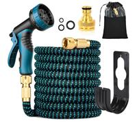 Tubo da giardino flessibile 30 m/100 piedi, con ugello spruzzatore e connettori in ottone da 3/4" e 1/2", Tubo antipiega per casa, 10 funzioni per la pulizia di auto/pavimenti/patio/corridoio